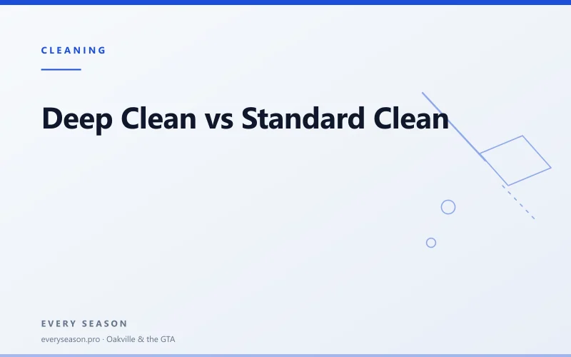 Editorial banner reading 'Deep Clean vs Standard Clean' with a line-drawn cleaning motif