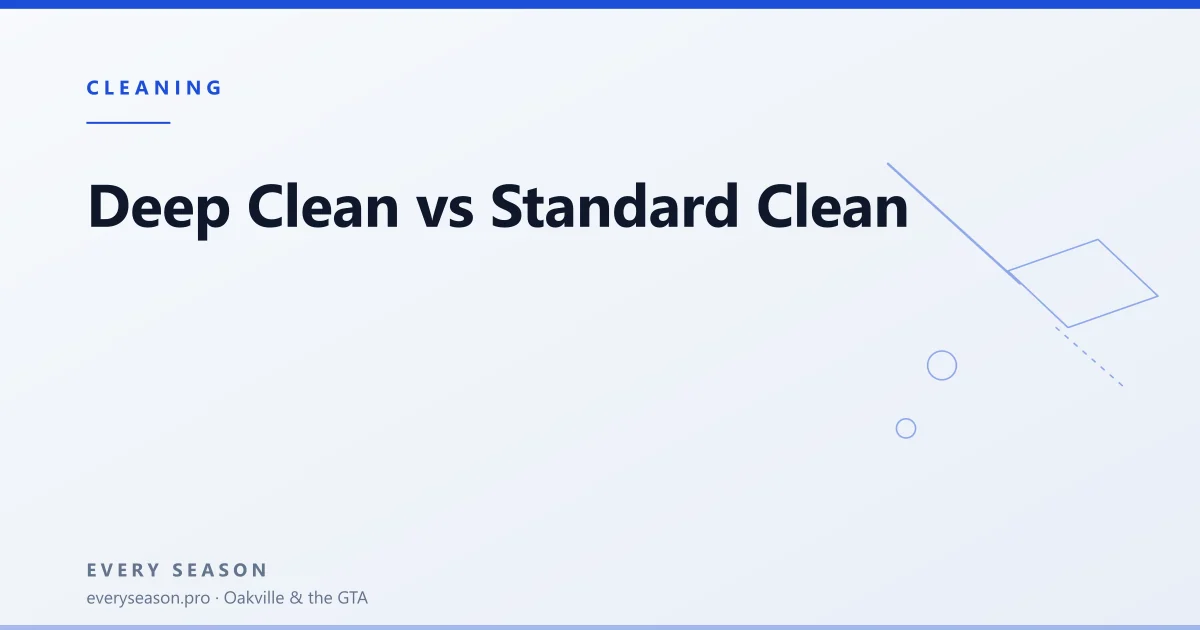 Editorial banner reading 'Deep Clean vs Standard Clean' with a line-drawn cleaning motif