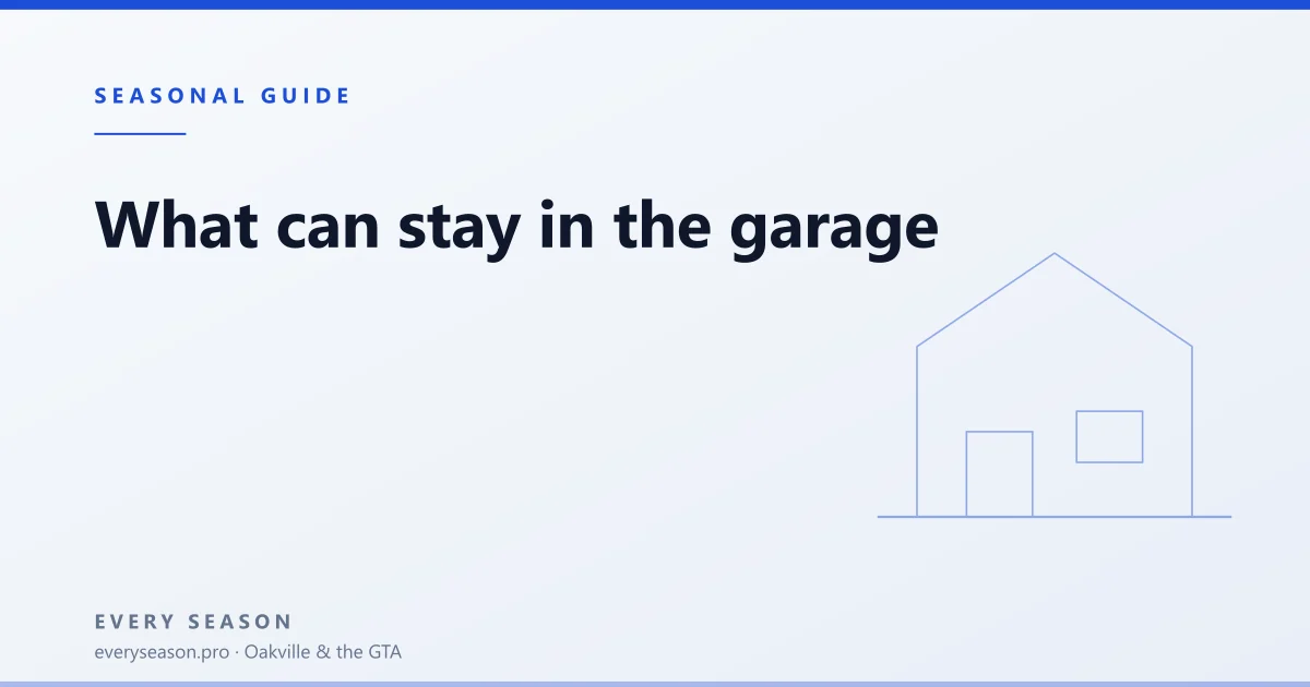 Light editorial banner reading What can stay in the garage over winter, with a house motif