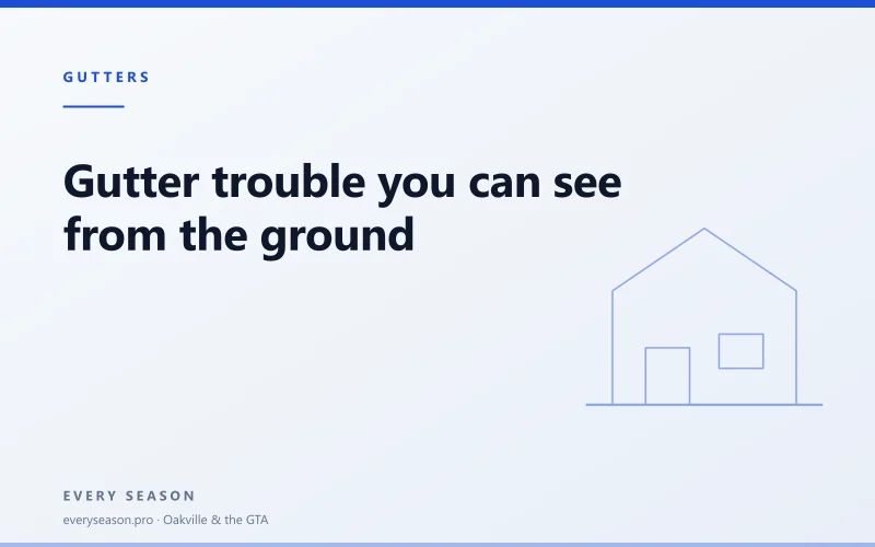 Editorial banner reading 'Gutter trouble you can see from the ground' with a line-drawn house motif