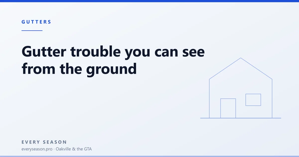 Editorial banner reading 'Gutter trouble you can see from the ground' with a line-drawn house motif