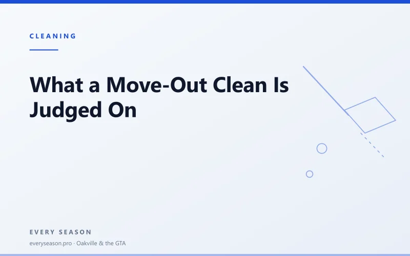 Editorial banner reading 'What a Move-Out Clean Is Judged On' with a line-drawn squeegee motif