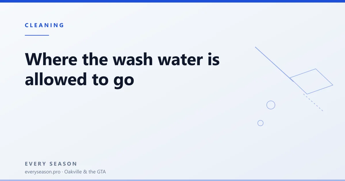 Light editorial banner reading Where the wash water is allowed to go, with a cleaning motif