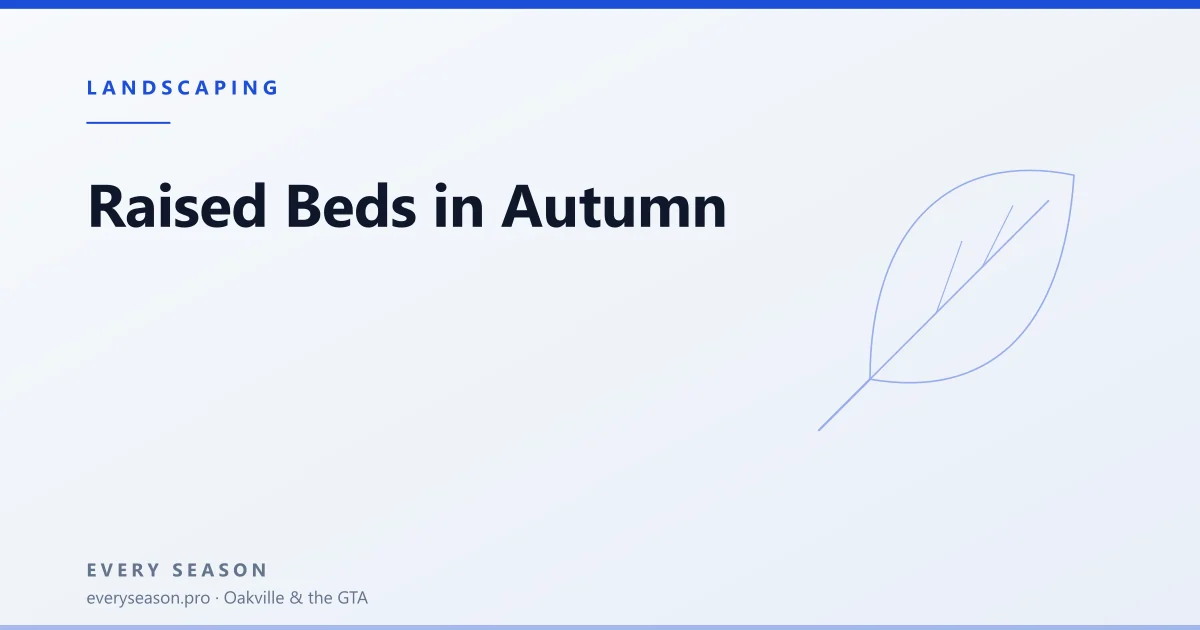Light editorial banner reading Raised Beds in Autumn, with a leaf motif